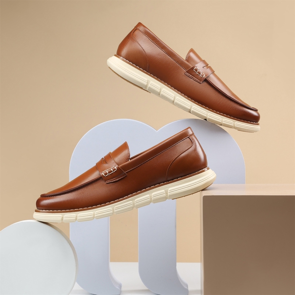 Men's PU Leather Penny Loafers - BROWN - 1